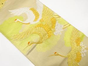 アンティーク　雲に群鶴模様織り出し袋帯（材料）